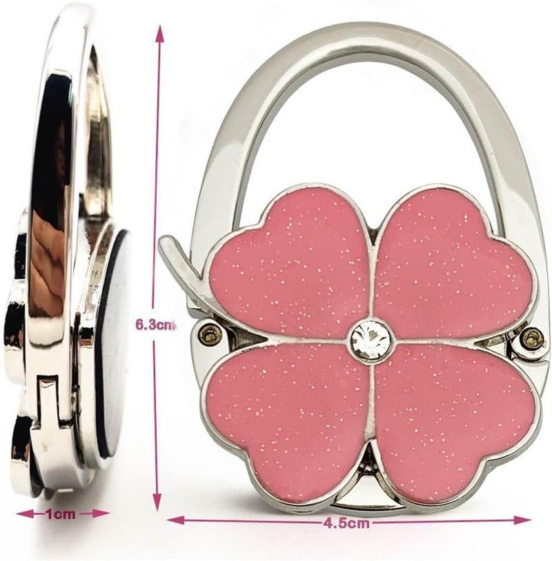 ROFLYER Four Leaf Clover Design Foldable Handbag Hanger Folding Purse Table Hook Holder (Pink) - Image 4